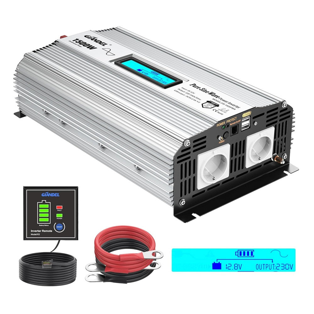 1500W Reiner Sinus Wechselrichter Spannungswandler 12V auf 230V 240V