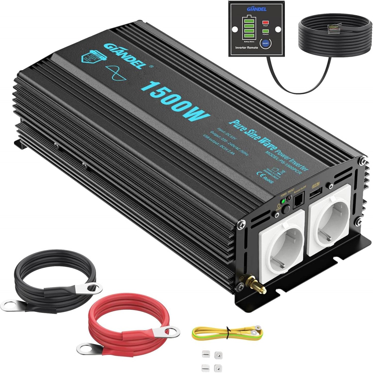 1500W Wechselrichter Reiner Sinus 12V auf 230V KFZ Spannungswandler