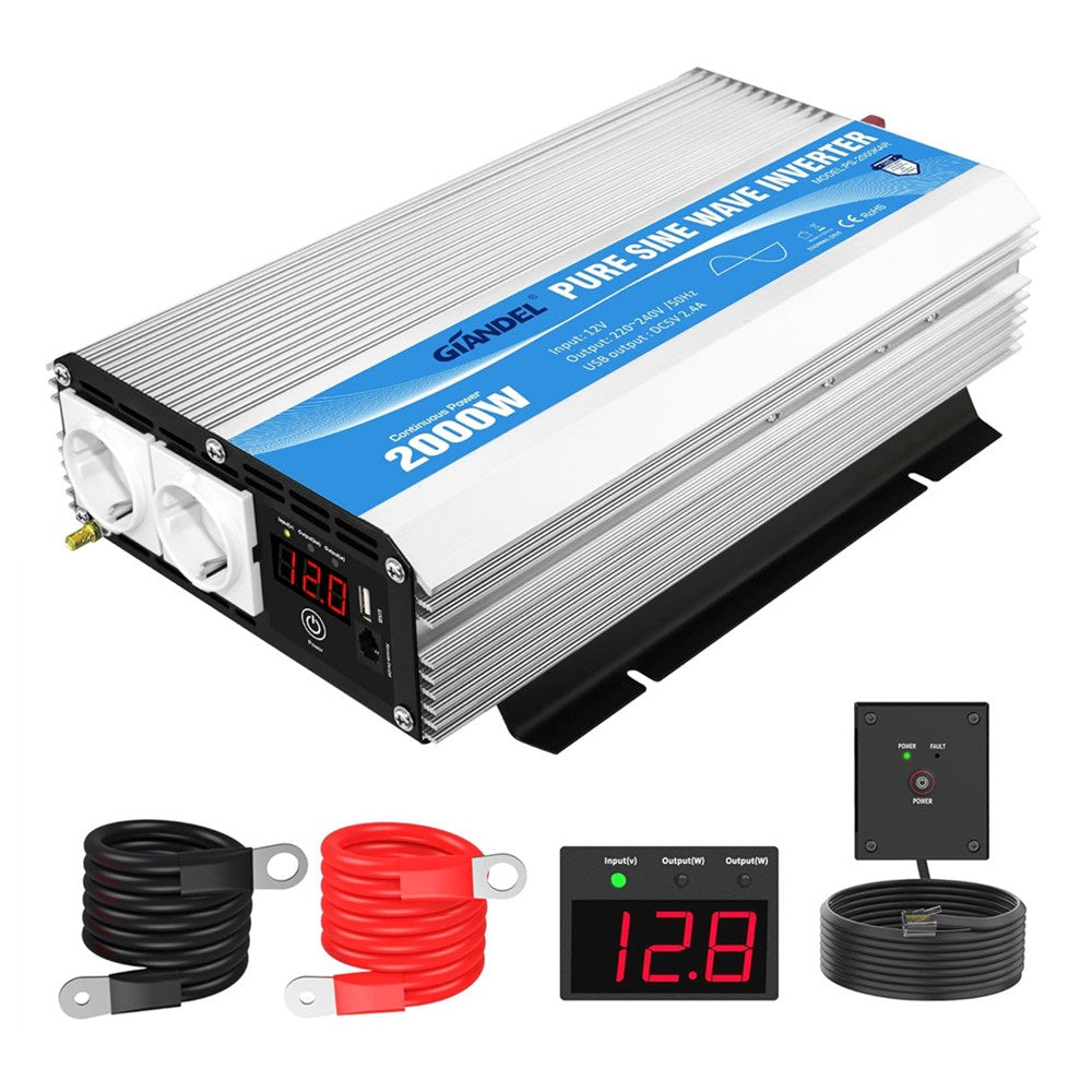 2000W Reiner Sinus Wechselrichter Spannungswandler 12V auf 230V 240V