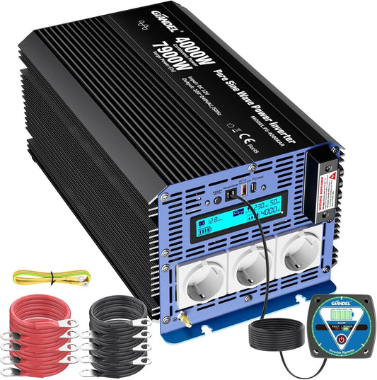 4000W Wechselrichter Reiner Sinus Spannungswandler 12V auf 240V LED-Anzeige