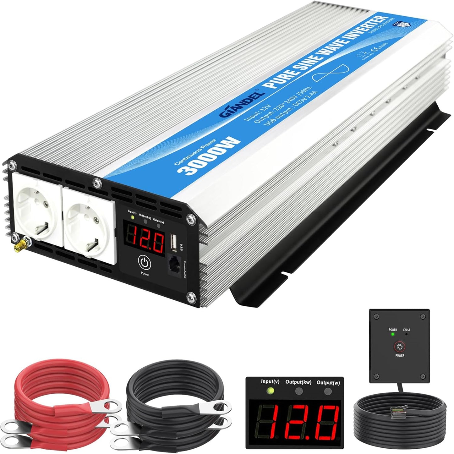3000W Reiner Sinus Wechselrichter 12V auf 240V