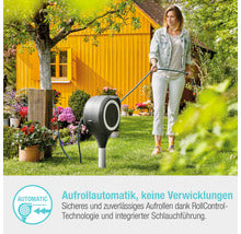 Gartenschlauchbox RollUp S mit Erdspieß inkl. 15 m Schlauch, 360° schwenkbar und RollControl-Technologie