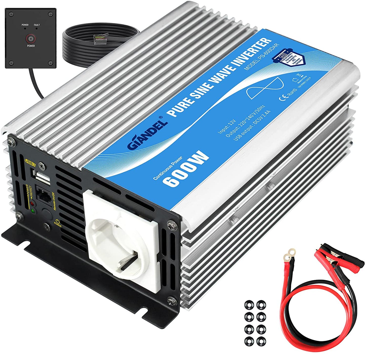 600W Wechselrichter Reiner Sinus Spannungswandler 12V auf 240V