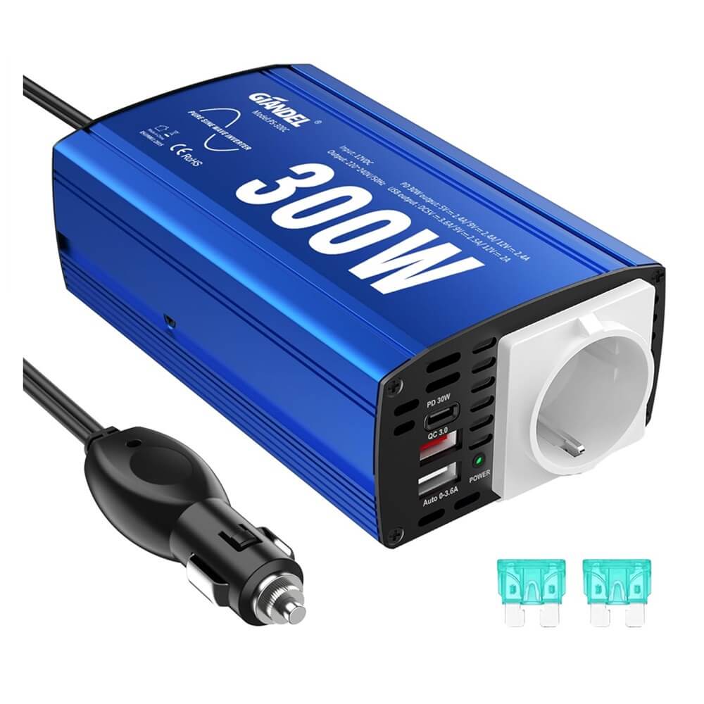 300W Reiner Sinus Wechselrichter Spannungswandler 12V DC auf 230V AC GIANDEL